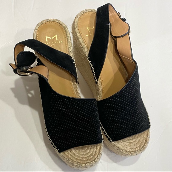 ❤️SOLD❤️Marc Fisher LTD Black Suede Andela Espadrille Wedge Sandals - Picture 6 of 9